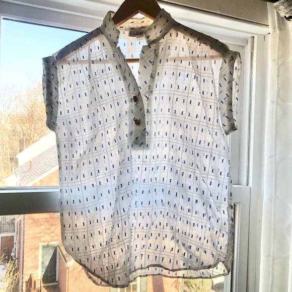 Vtg 80s Gauzy Textured Cap Sleeve Windowpane Tunic - Picture 3 of 17